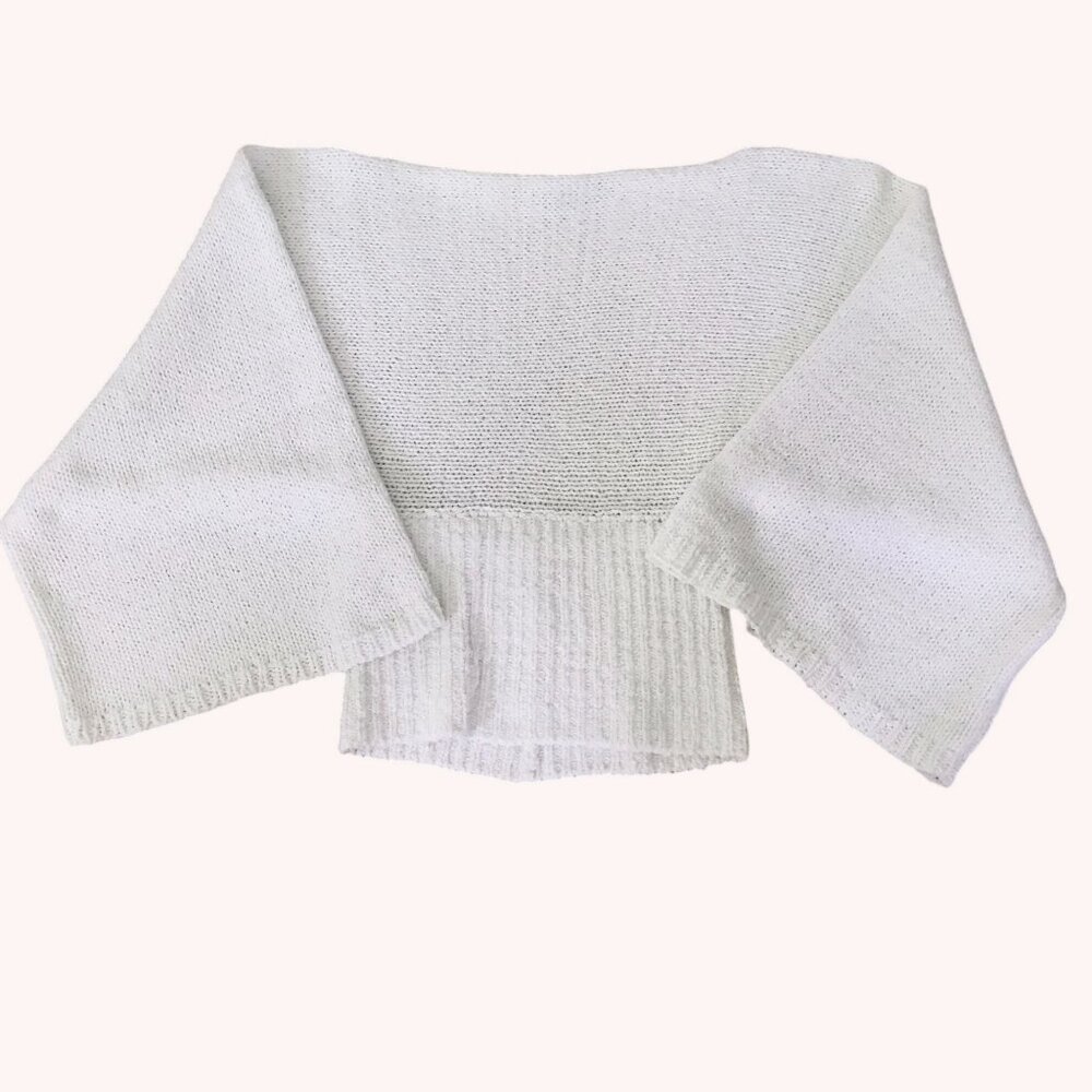 MARISA MINICUCCI White Boat Neck Bell Sleeve Minimalist Italian Knit Top M - Picture 6 of 8